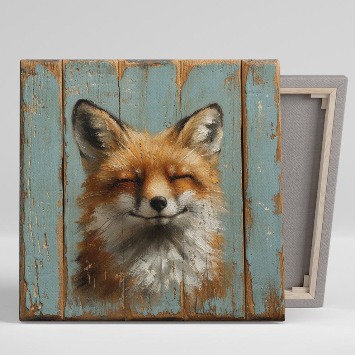 Contented Fox Whimsical Rustic Farmhouse Wall Art Print