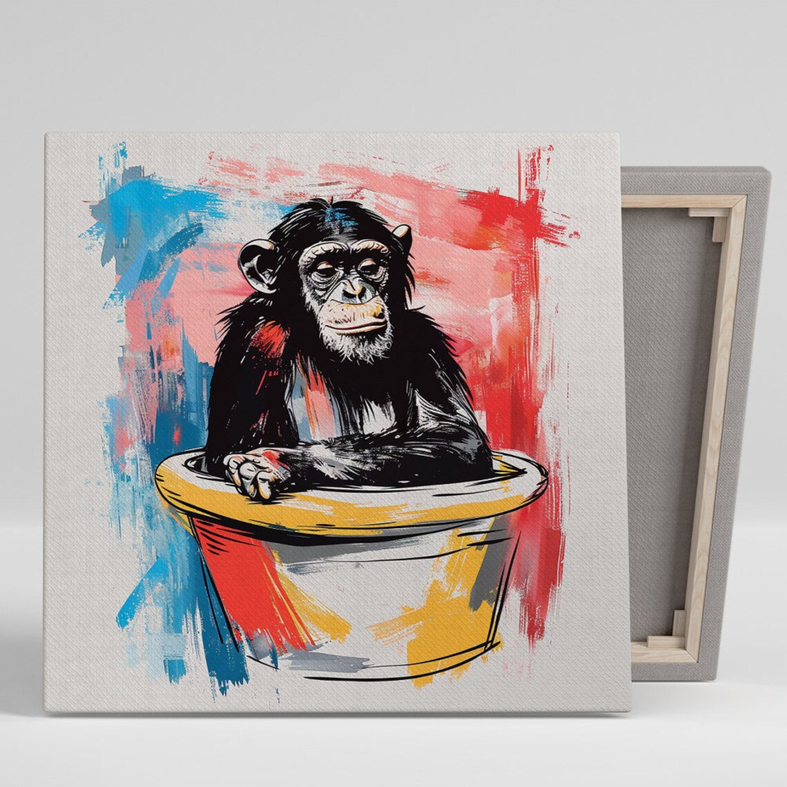 Chimpanzee In A Pot Pop Art, Modern Decor