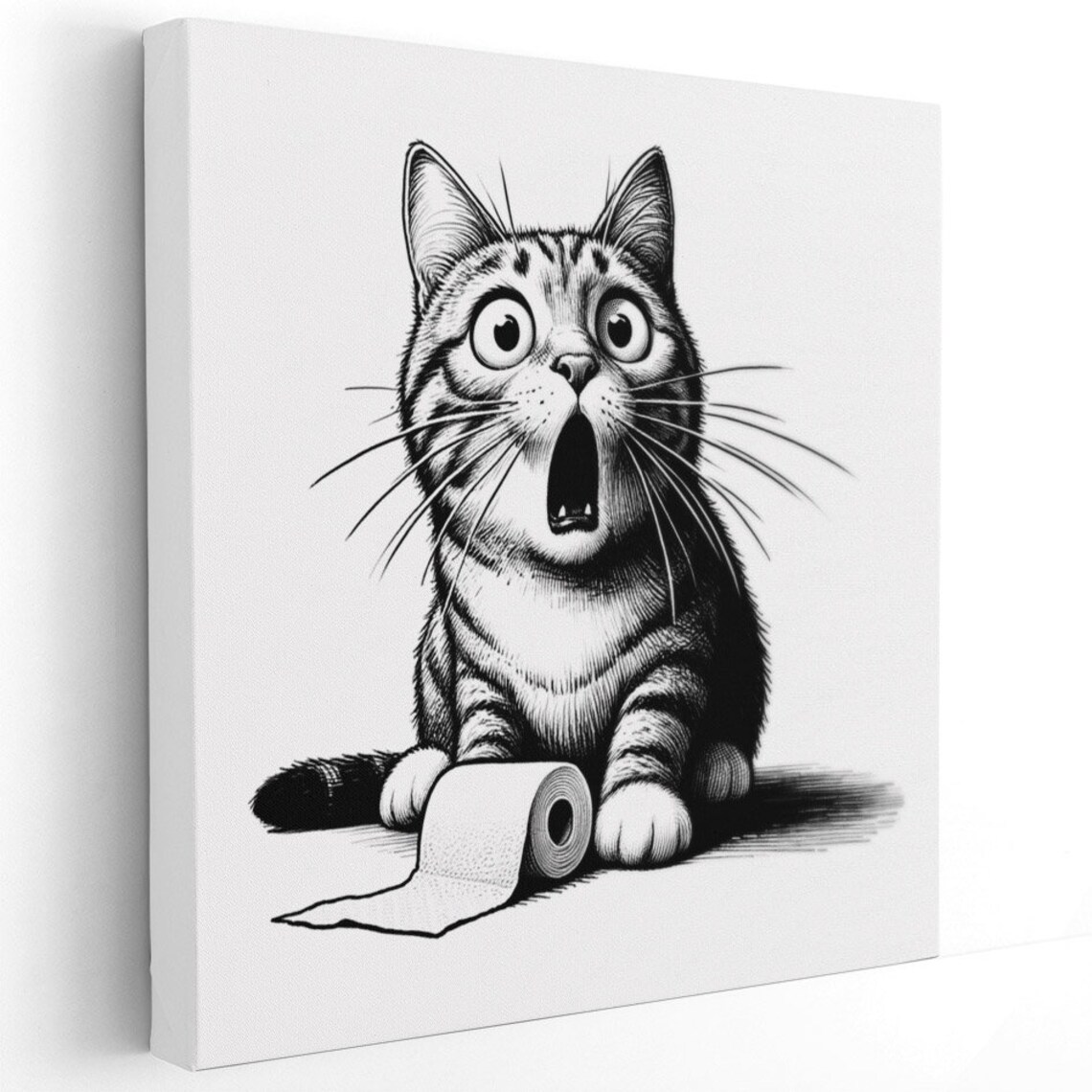 Cat With Toilet Paper Bathroom Art Print, Modern - Image 3