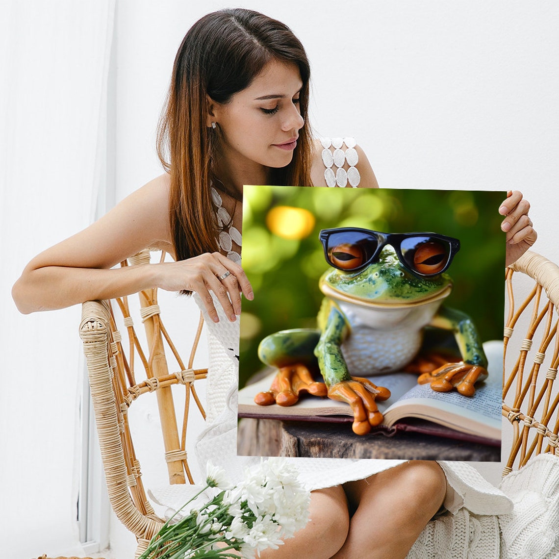 Cool Frog Wearing Sunglasses Sitting on Open Book Funny Nature Poster - Image 3