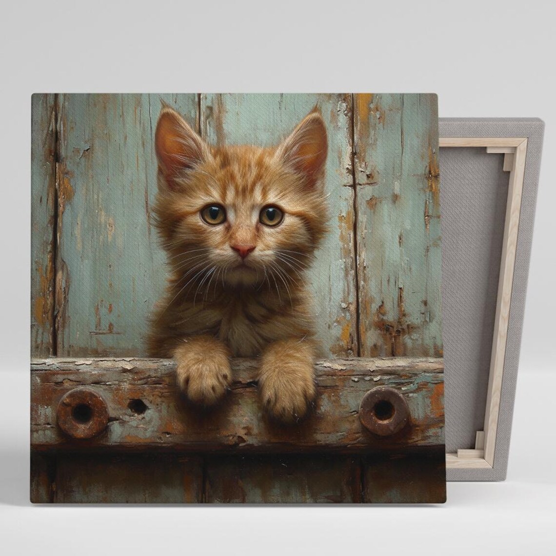 Curious Kitten Peekaboo Rustic Whimsical Art Print