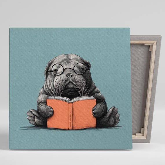 Studious Seal Minimalist Art Print, Whimsical Decor