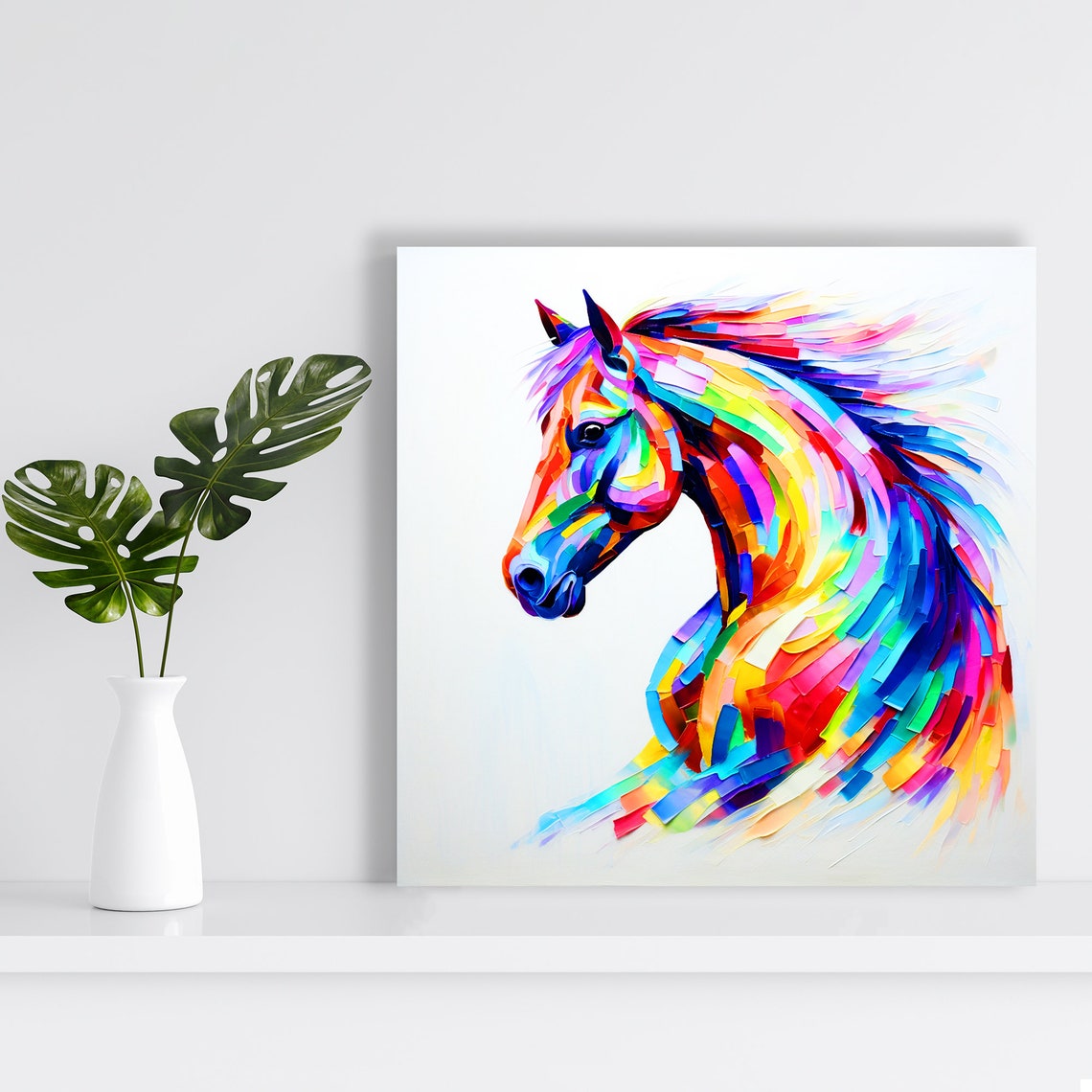Abstract Rainbow Stallion Head Colorful Modern Wall Art Poster - Image 2