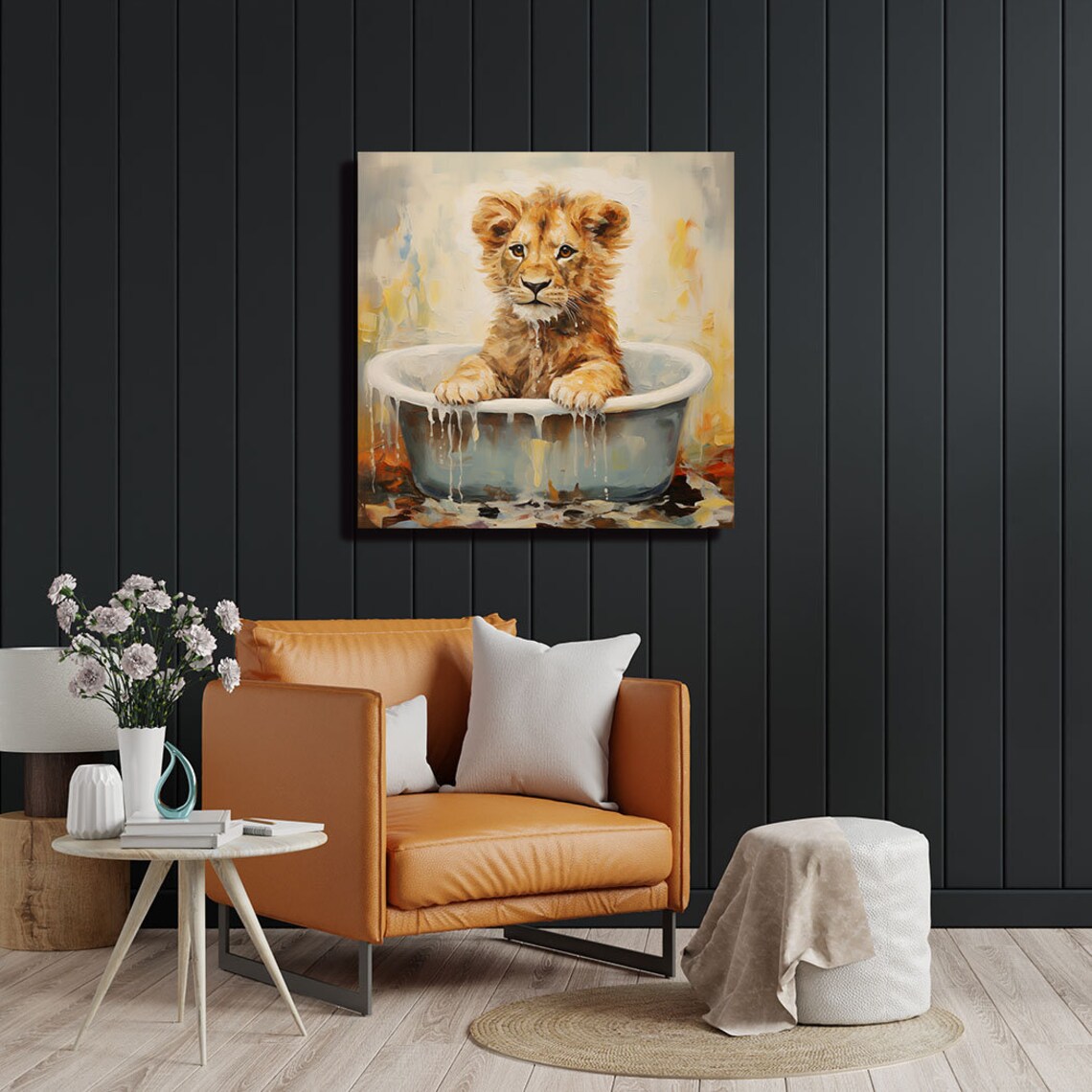 Lion In Bathtub Contemporary Bathroom Art Print - Image 4