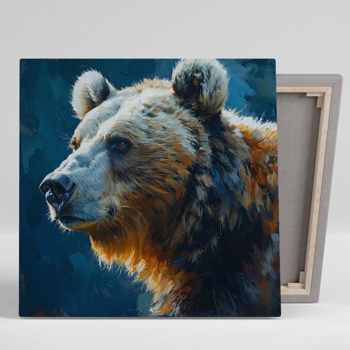 Majestic Brown Bear Portrait Oil Painting Style Wildlife Poster