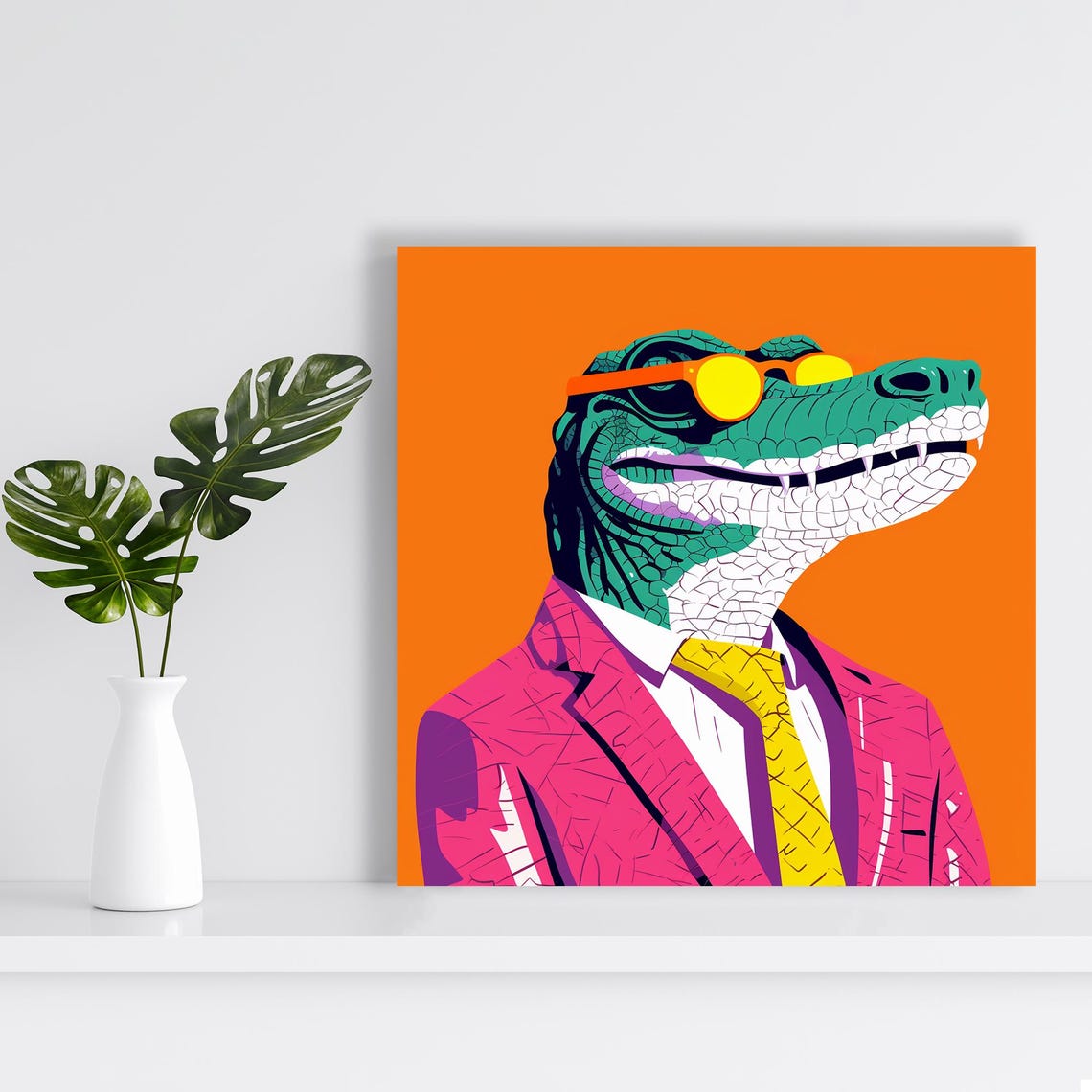 Dapper Alligator in Pink Suit with Sunglasses Retro Pop Style Poster - Image 2