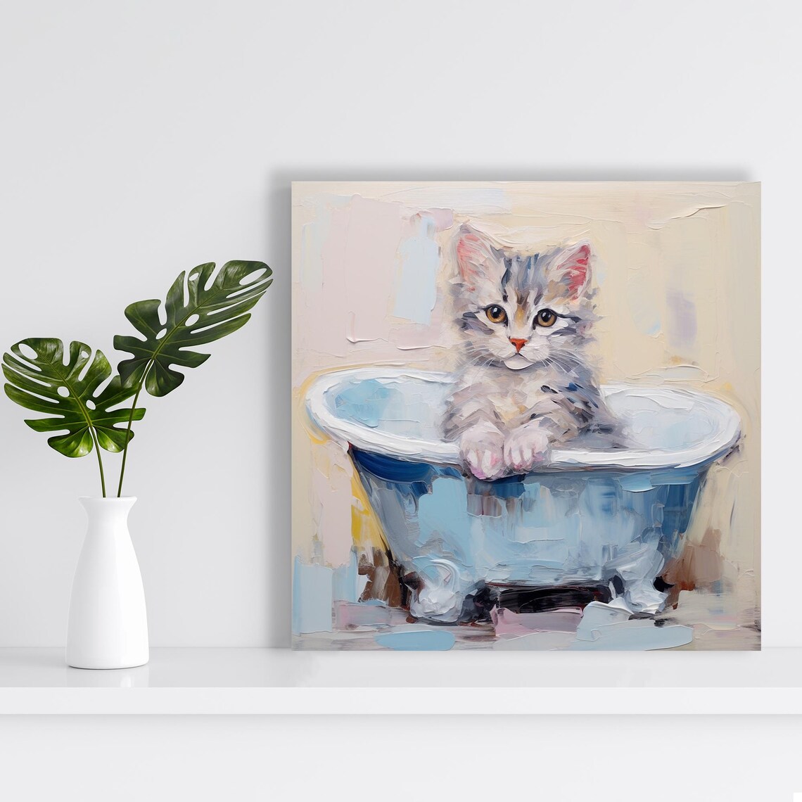 Bathtub Kitten Bliss, Whimsical Nursery Art Print - Image 2