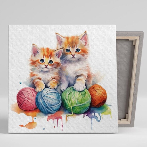 Playful Kittens and Yarn, Whimsical Cat Art Print