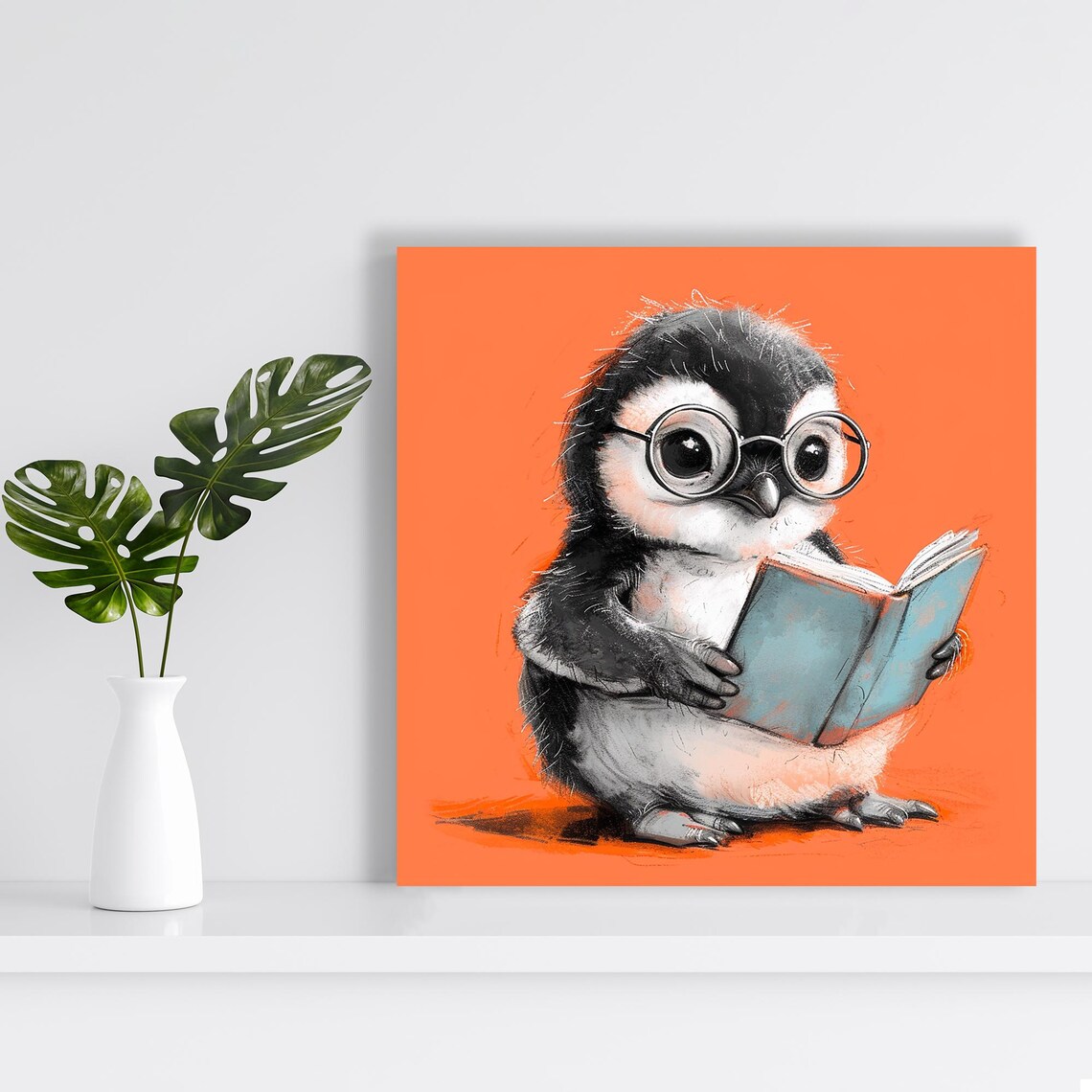 Penguin Bookworm Poster, Whimsical Room Decor - Image 2