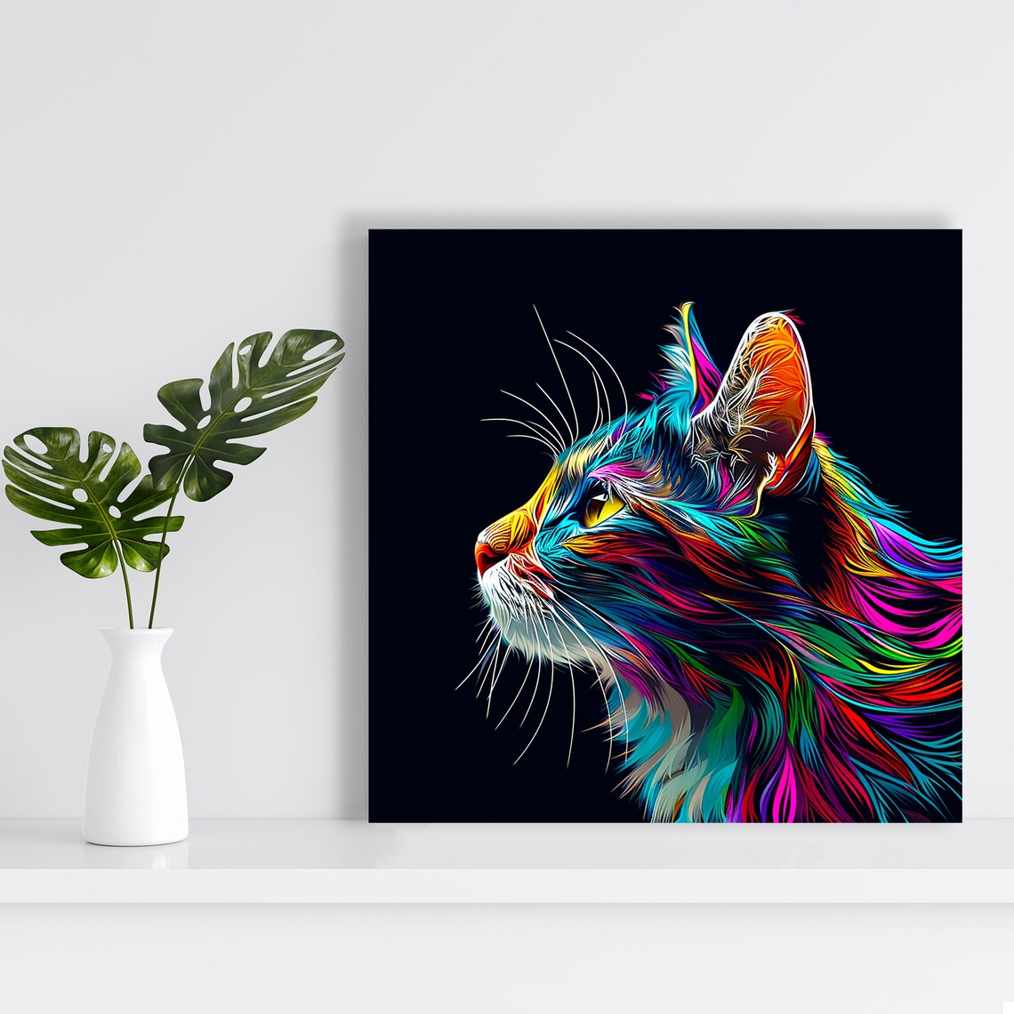 Rainbow Spectrum Cat Profile Neon Pop Art Colorful Contemporary Poster - Image 2