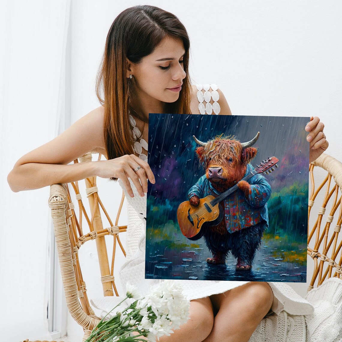 Highland Cow With Guitar, Scottish Music Art Poster - Image 3