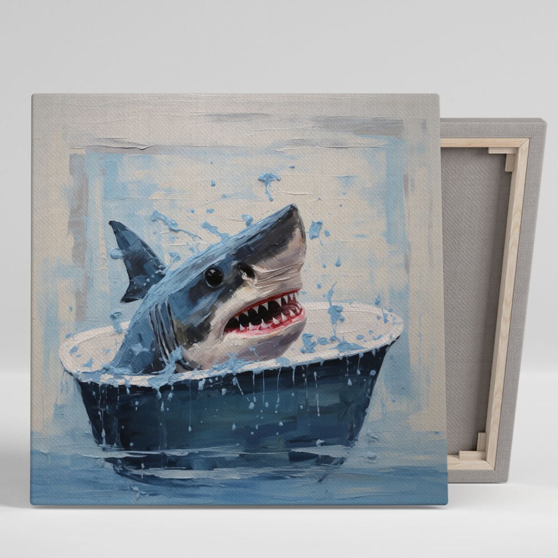 Shark In Bathtub Bathroom Wall Art Poster Print