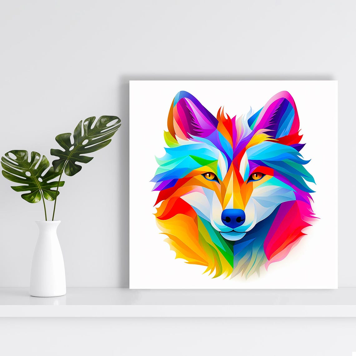 Rainbow Kaleidoscope Wolf Face Vibrant Multicolor Wall Art Poster - Image 2