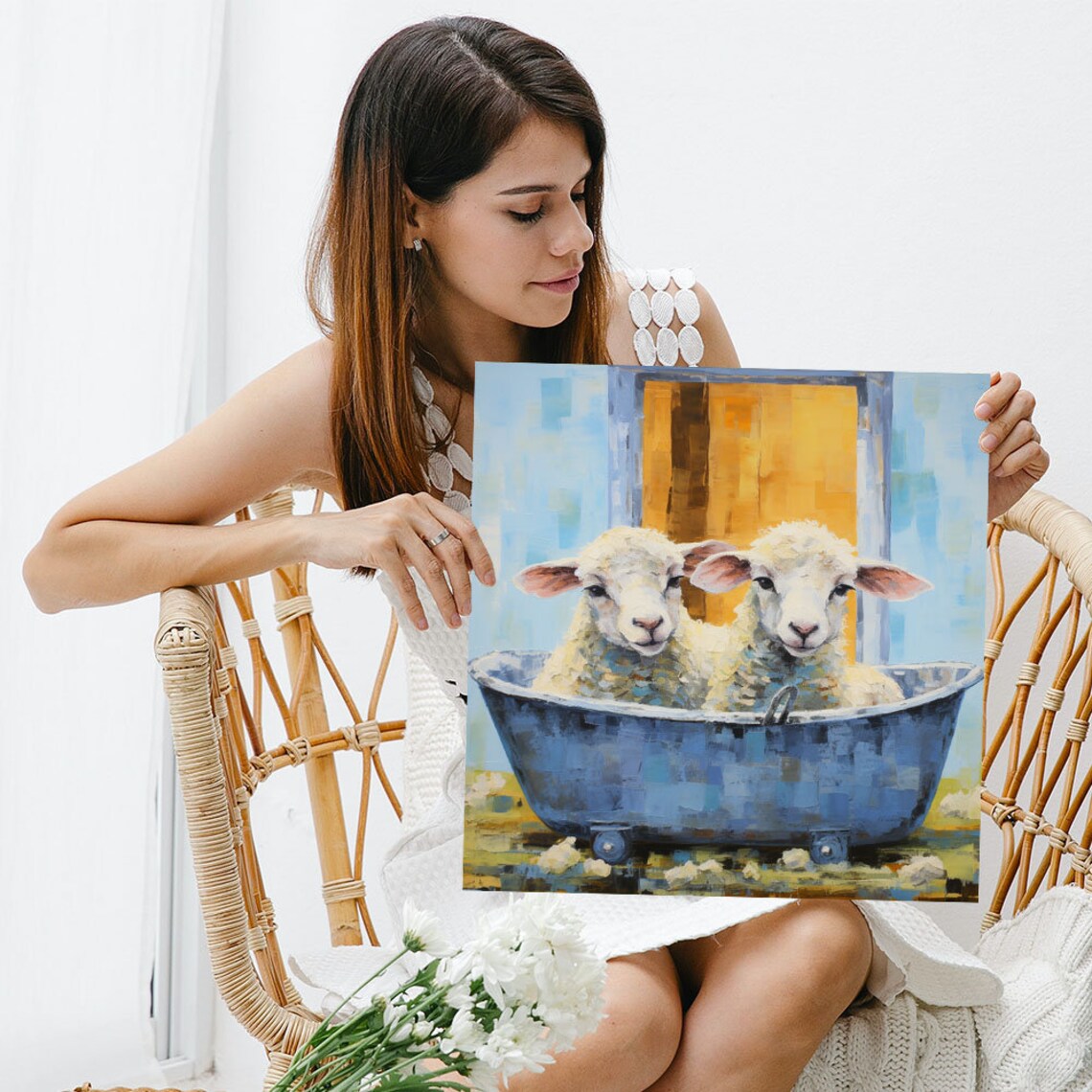 Two Sheep in Bathtub Bathroom Wall Art Print, Kids Decor - Image 3