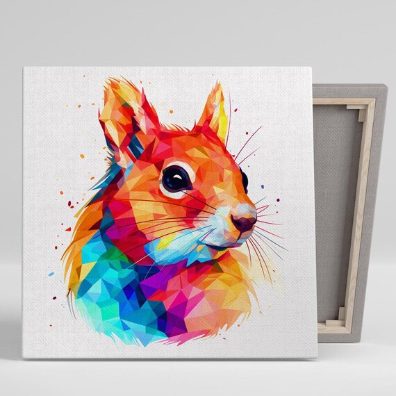 Low Poly Geometric Rainbow Squirrel Head Modern Pop Art Poster
