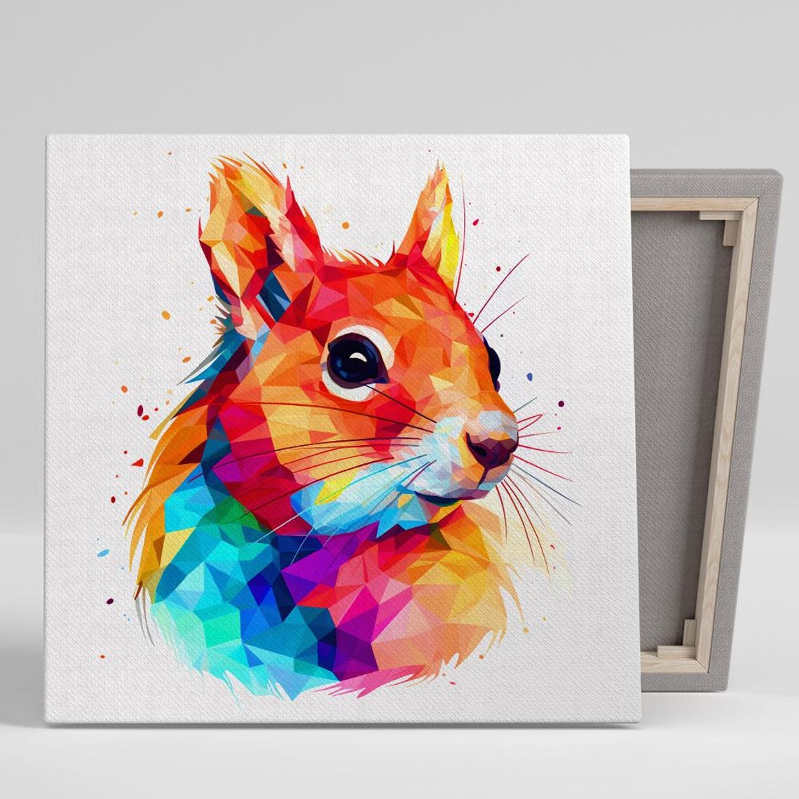 Low Poly Geometric Rainbow Squirrel Head Modern Pop Art Poster