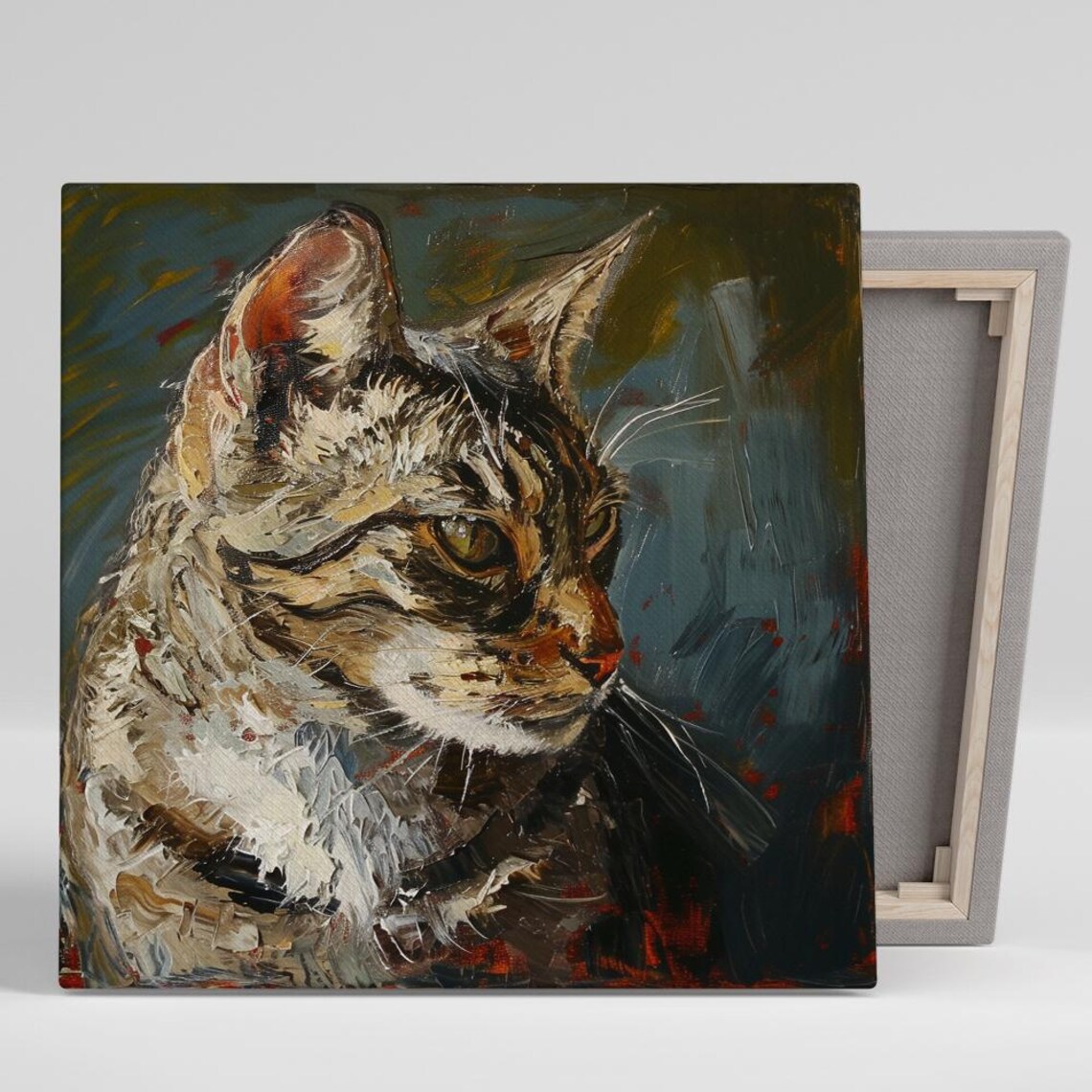 Tabby Cat Oil Painting Portrait Expressive Animal Wall Art Decor Poster