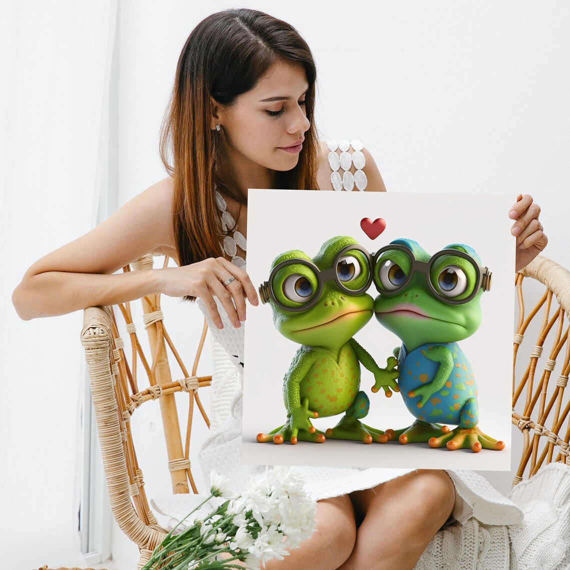 Abstract Frog Couple Valentine Wall Art Print - Image 3