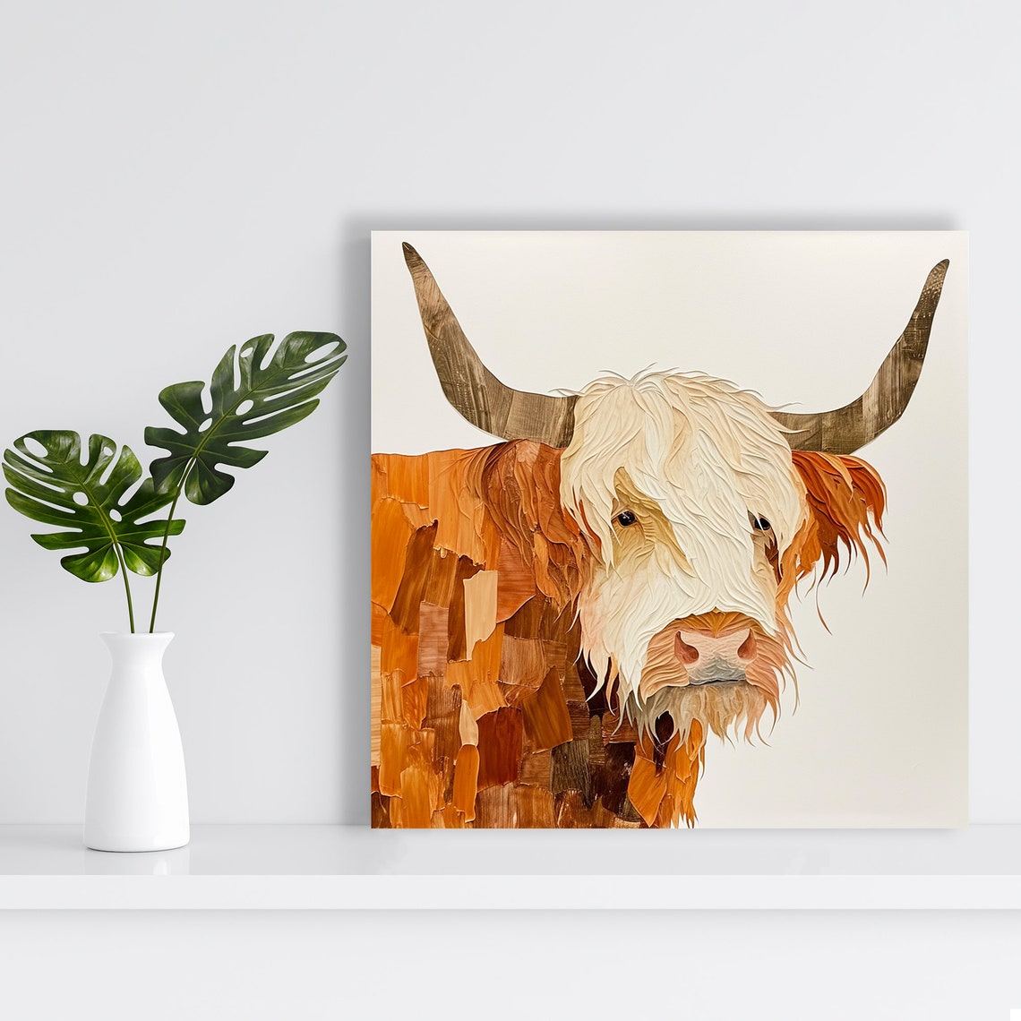 Highland Cow Paper Cut Collage Portrait Rustic Farmhouse Decor Poster - Image 2