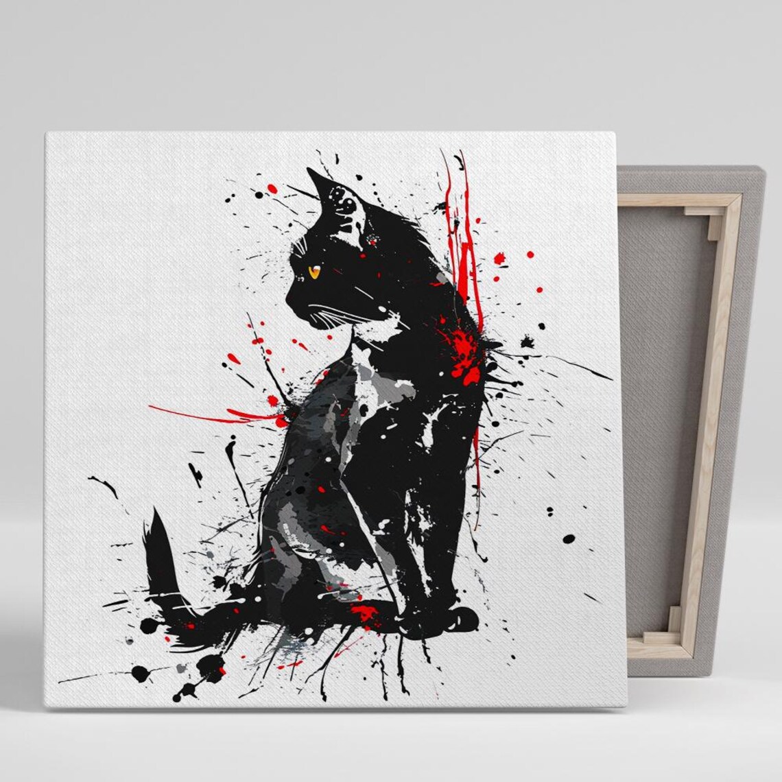 Cat Cat Splatter Silhouette, Minimalist Art Print