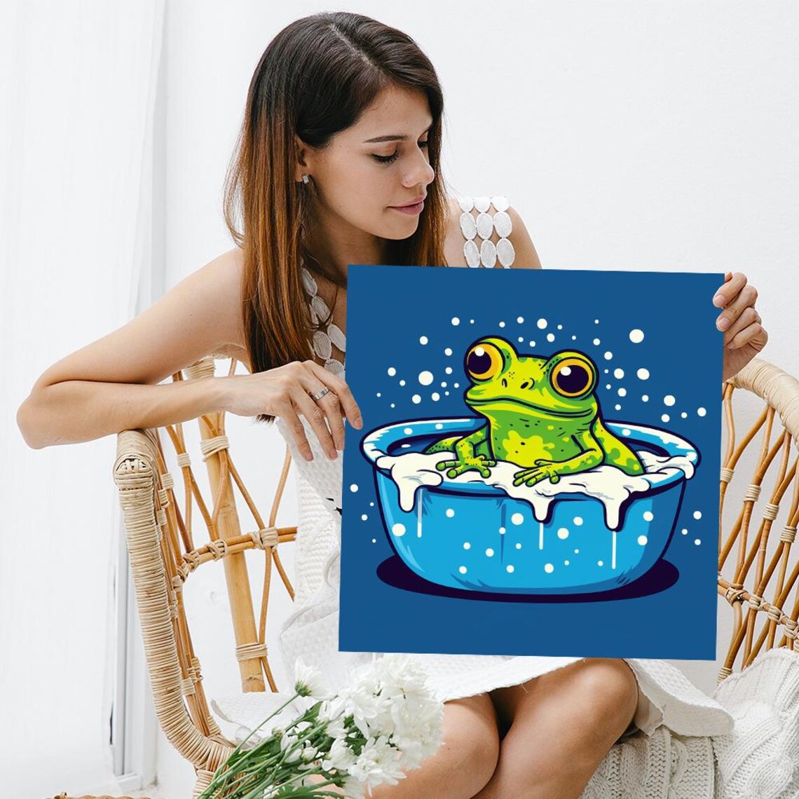 Frog Bubble Bath Whimsical Nursery Art Print for Kids - Image 3