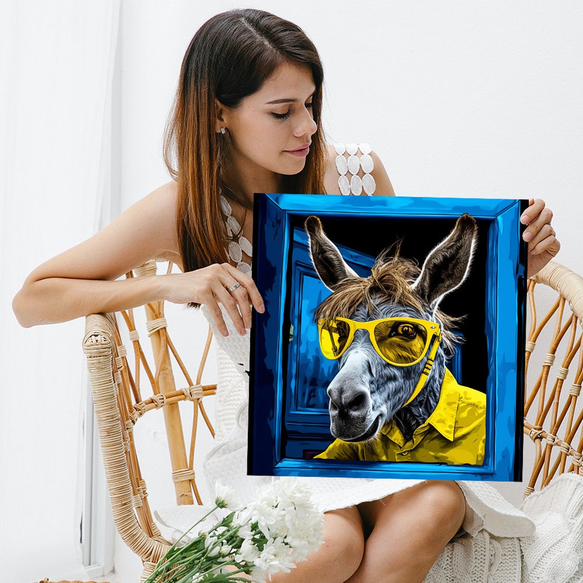 Donkey in Yellow Sunglasses Blue Window Frame Fun Pop Poster - Image 3