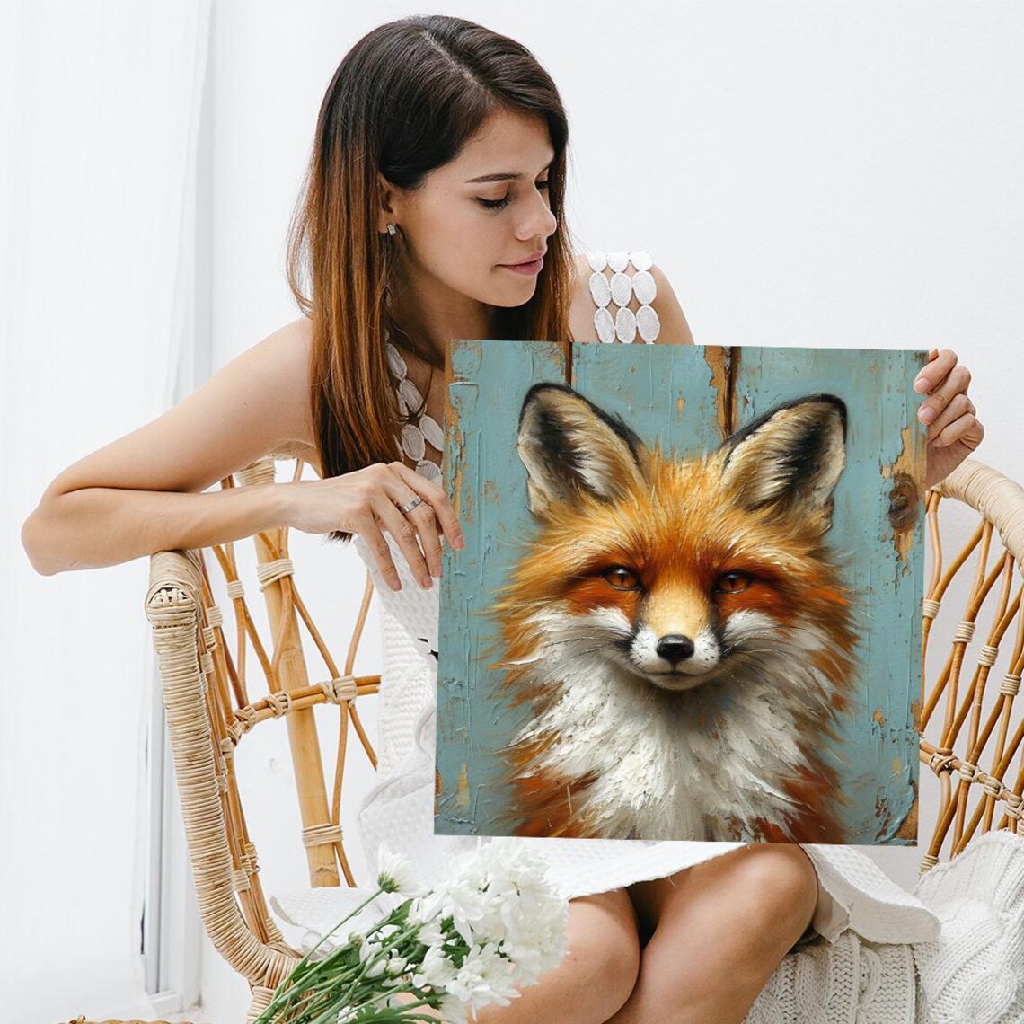 Foxy Gaze Rustic Animal Poster, Living Room Decor - Image 3