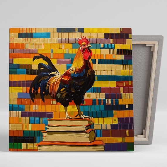 Rooster Mosaic Art Or Poster Contemporary Animal Decor Library Office Living Room Kitchen Wall Art Colorful Red Yellow Orange
