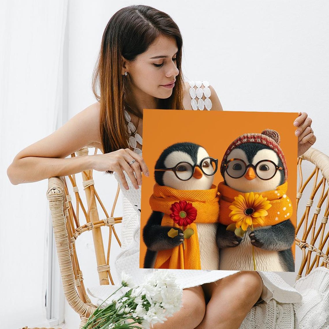 Nerdy Penguin Pals with Glasses and Scarves Cute Winter Animal Poster - Image 3