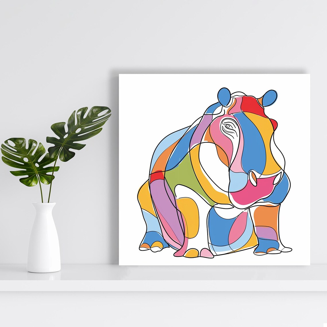 Colorful Hippo Abstract Contemporary Animal Art Print - Image 2