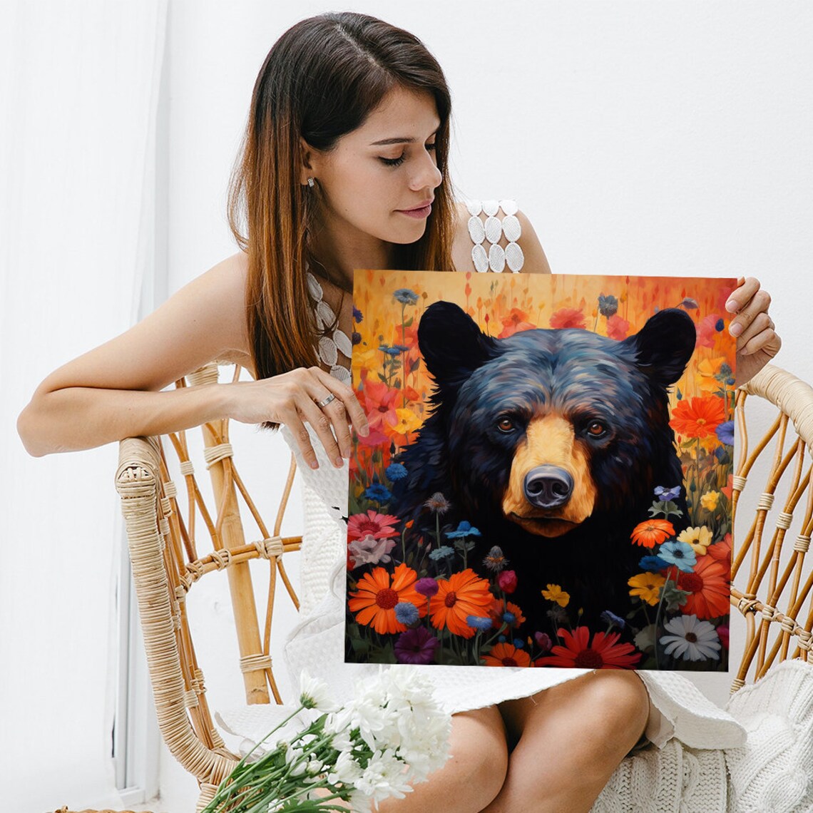 Floral Bear Majesty Modern Animal Wall Art Print - Image 3