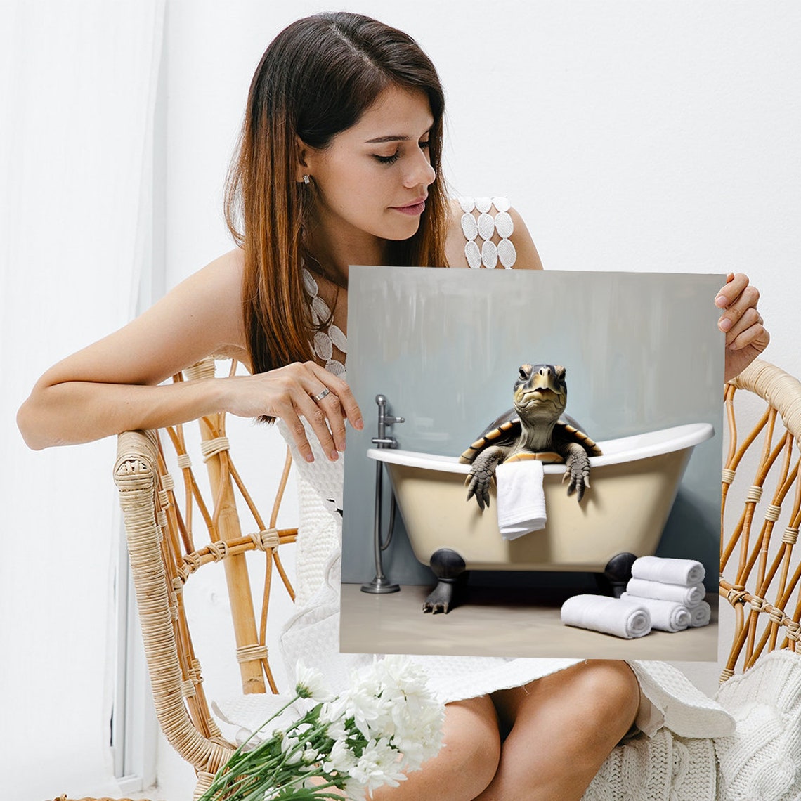 Sea Turtle Bathtub Spa Day Funny Bathroom Towel Relaxing Wall Art - Image 3