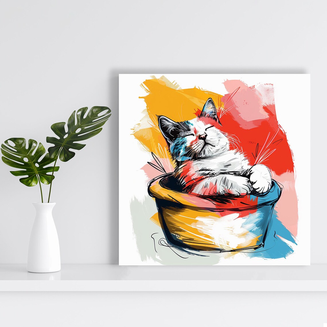 Colorful Cat Nap, Whimsical Cat Poster Print - Image 2