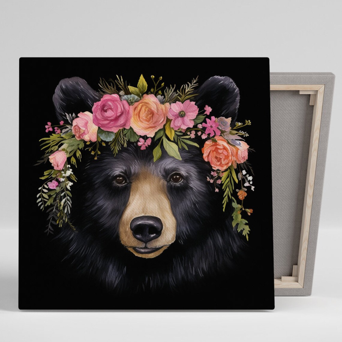 Floral Crown Bear Bohemian Decor Wall Art Print