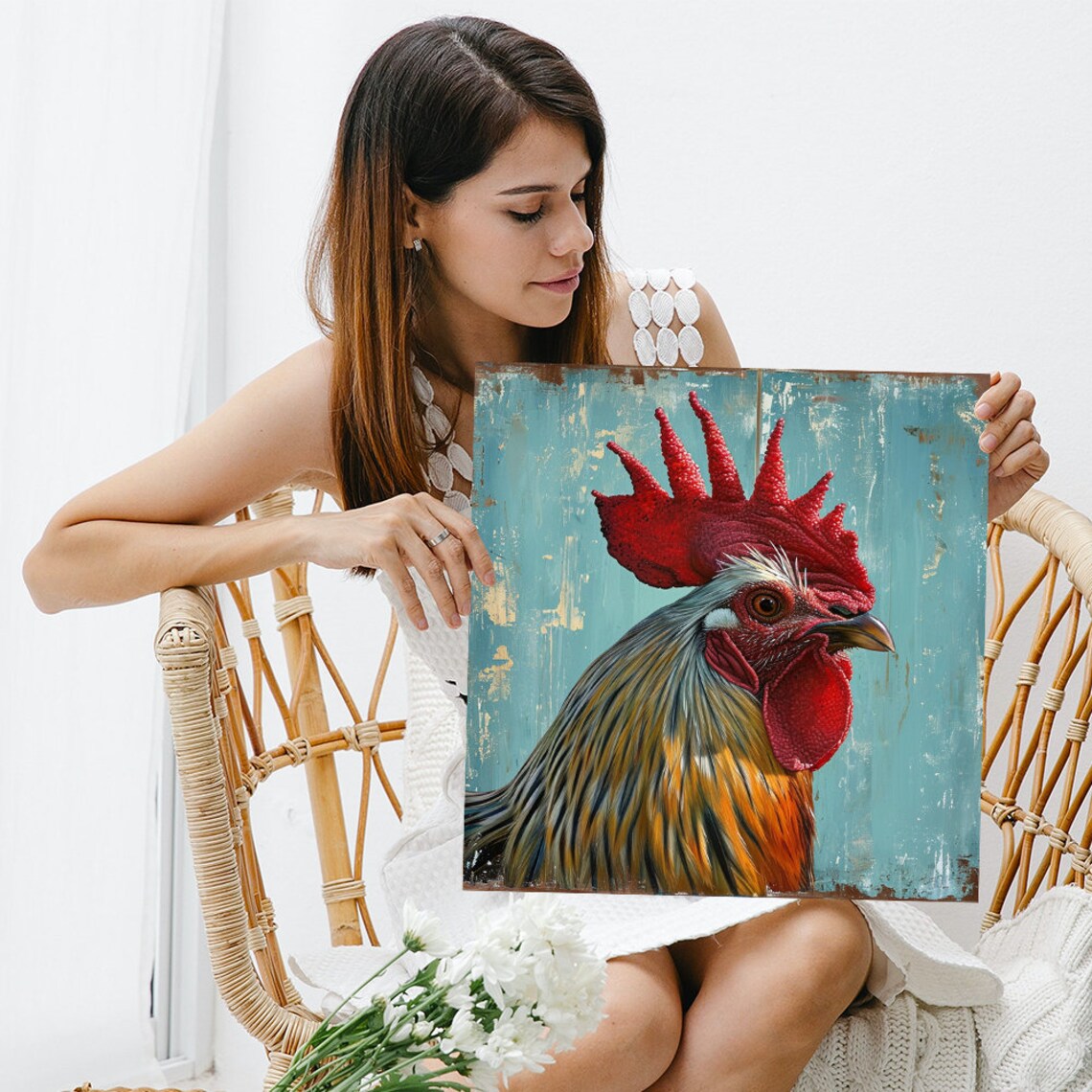 Vintage Rooster Portrait Art Print, Rustic Farmhouse - Image 3