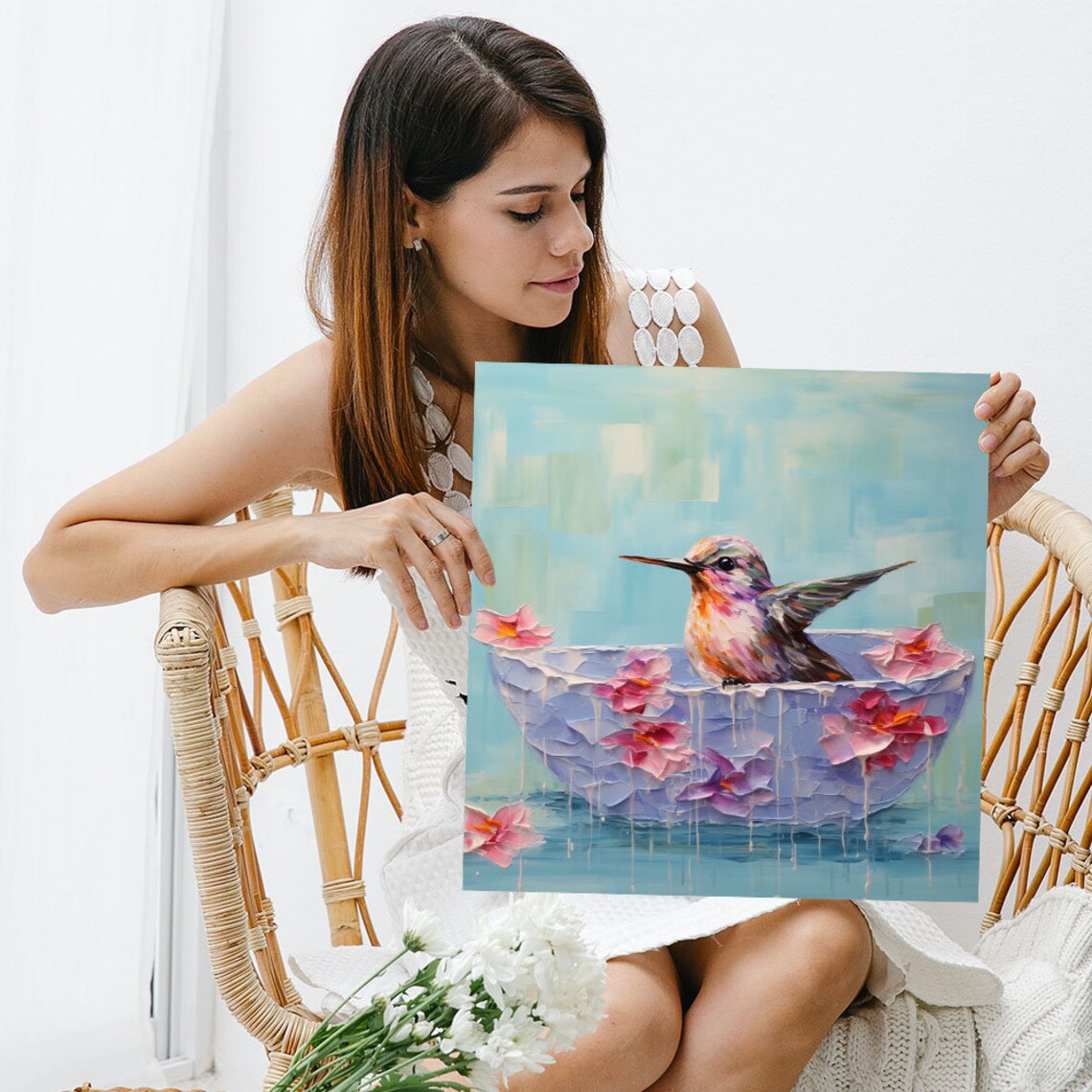 Humming Bird in Bathtub Bathroom Wall Art Print - Image 3