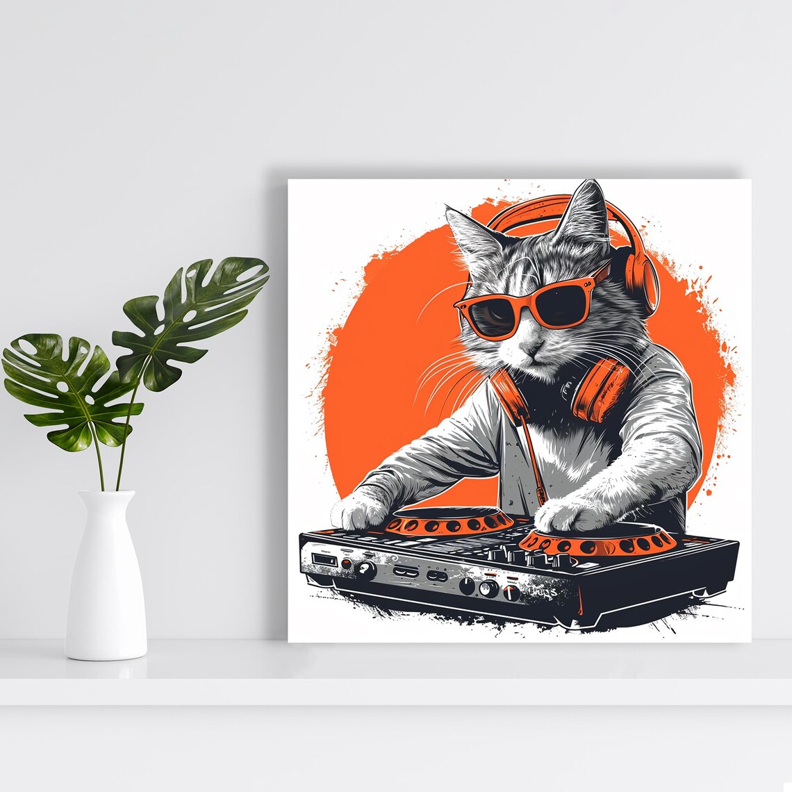 DJ Cat Pop Art, Retro Music Decor Wall Art Print - Image 2