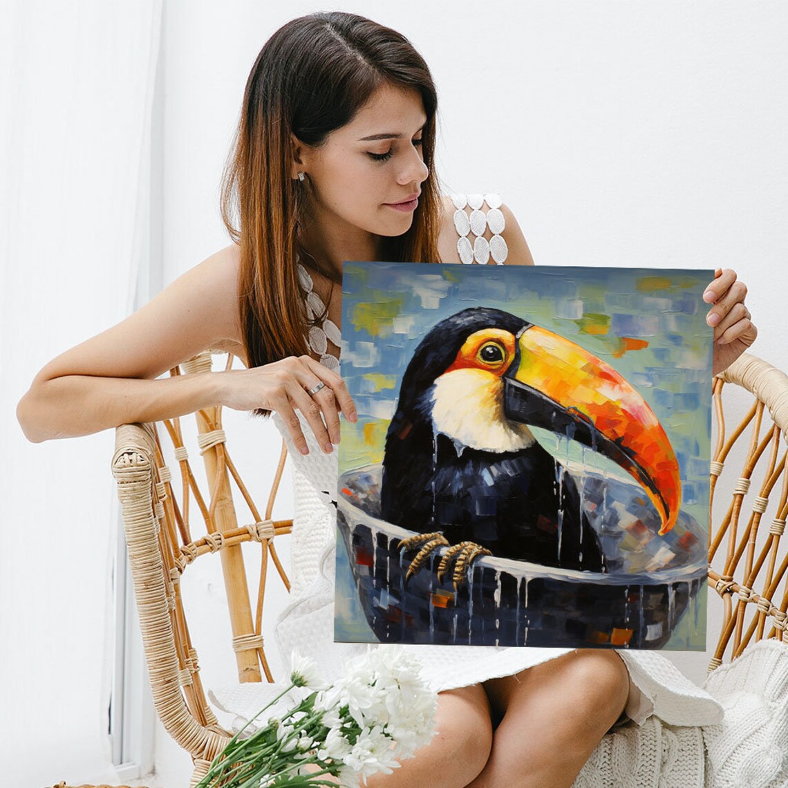 Toucan Sitting In Bathtub Colorful Tropical Bird Bathroom Art Poster - Image 5