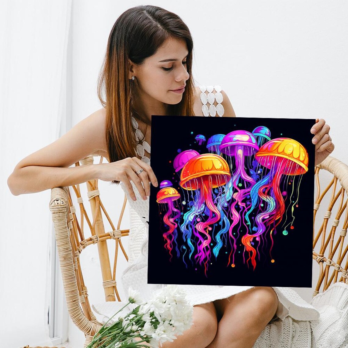 Neon Jellyfish Art Print, Whimsical Contemporary Decor - Image 3
