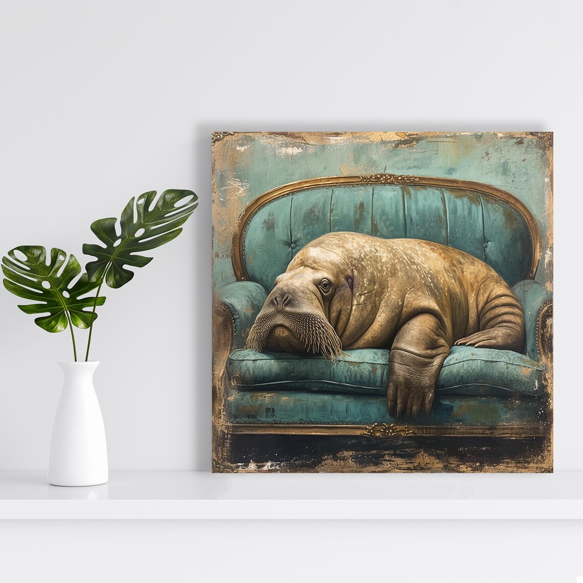 Walrus Whimsical Vintage Rustic Wall Art Print - Image 2