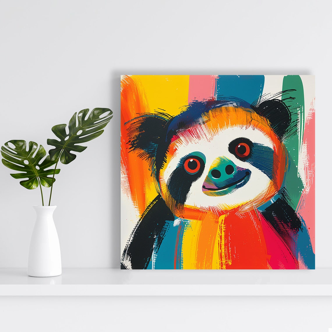Colorful Pop Art Sloth Face Rainbow Brushstroke Animal Wall Art Poster - Image 2
