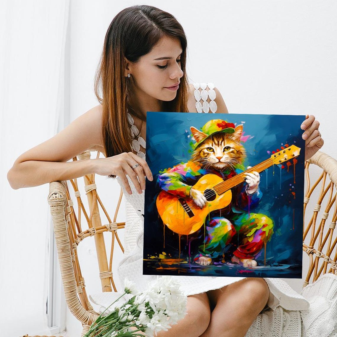 Cat Guitarist Extraordinaire Wall Art Or Poster Whimsical Animal Contemporary Decor Living Room Childrens Music Room Wall Art - Image 3