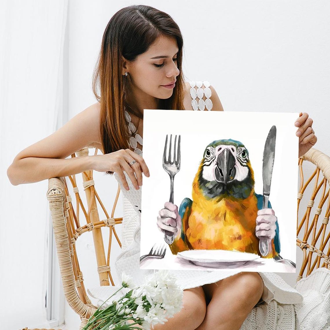 Macaw Dining Whimsical Fork Knife Kitchen Table Funny Parrot Poster - Image 3