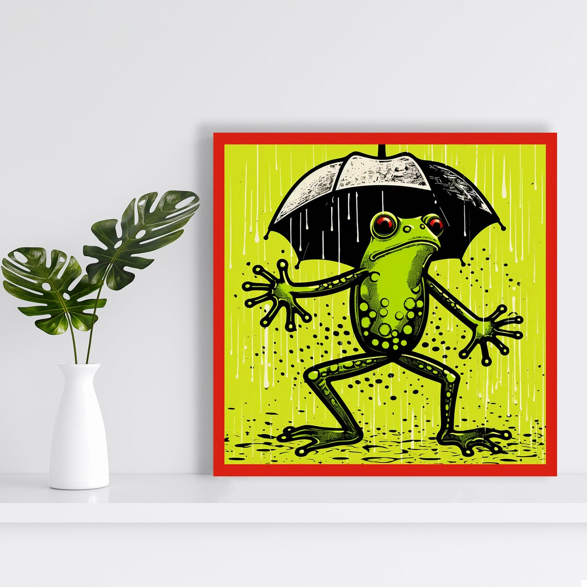Frog Umbrella Whimsical Animal Poster, Nursery Decor - Image 2