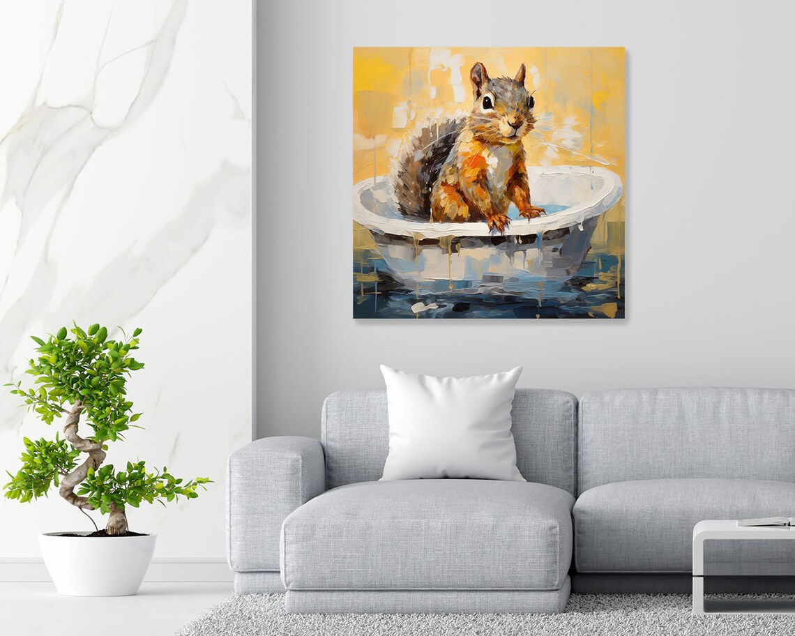 Squirrel In Bathtub Poster, Modern Bathroom Decor - Image 2