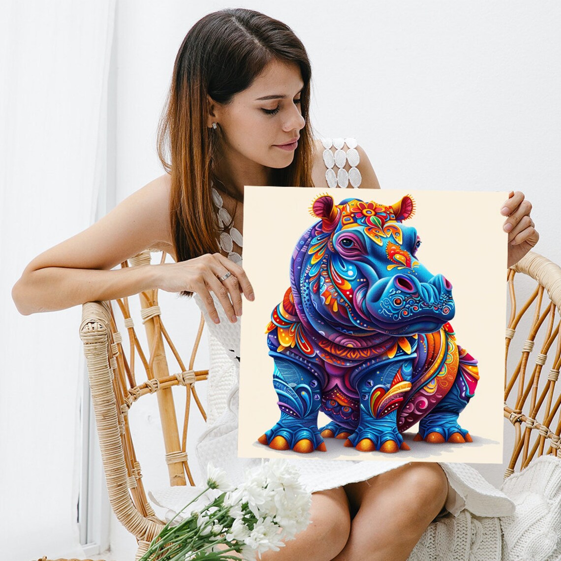 Psychedelic Hippo Poster, Whimsical Animal Decor - Image 3