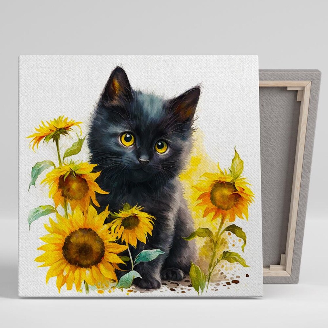 Sunflower Kitten Delight, Whimsical Animal Art Print