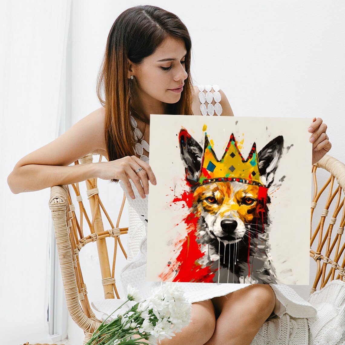 Royal Fox Wearing Graffiti Crown Colorful Paint Splatter Street Style Poster - Image 3