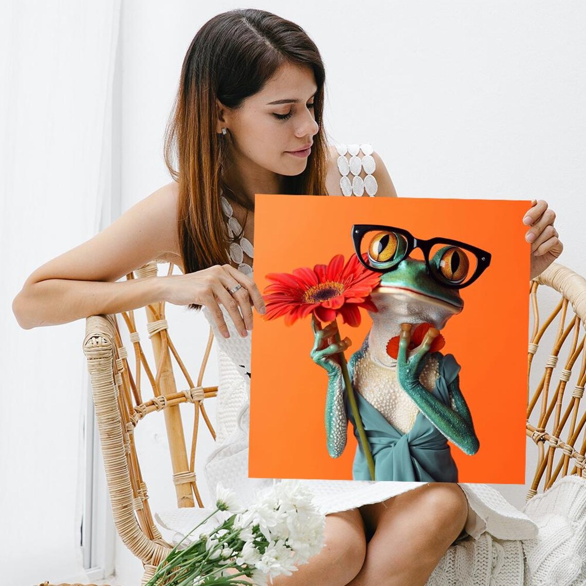 Hipster Frog Floral Fantasy Art Print, Eclectic Decor - Image 3