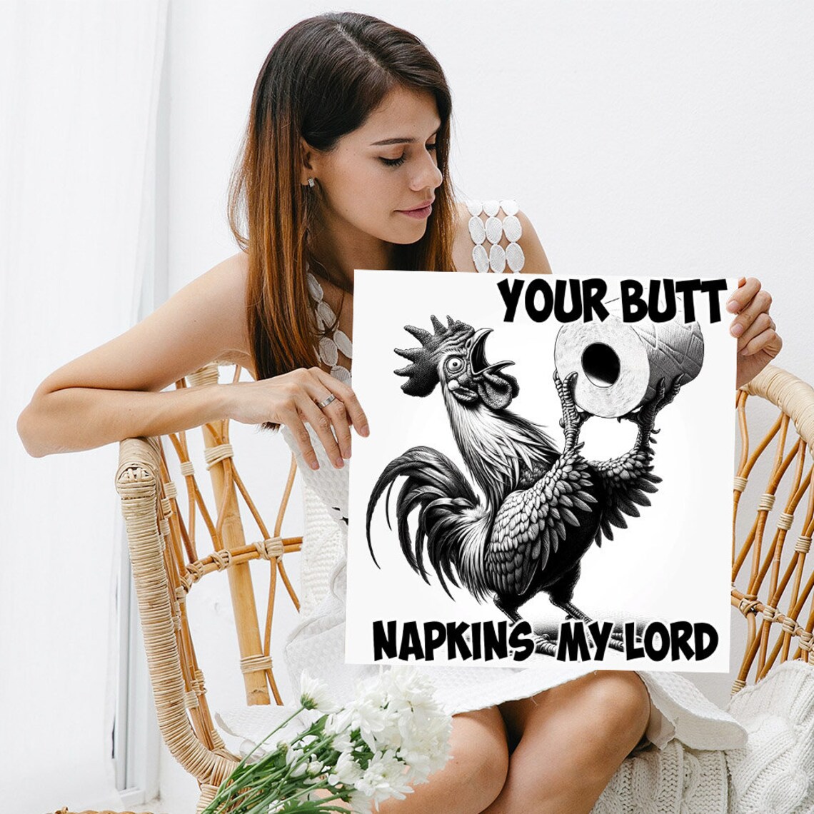 Rooster With Toilet Paper, Funny Bathroom Art Print - Image 3